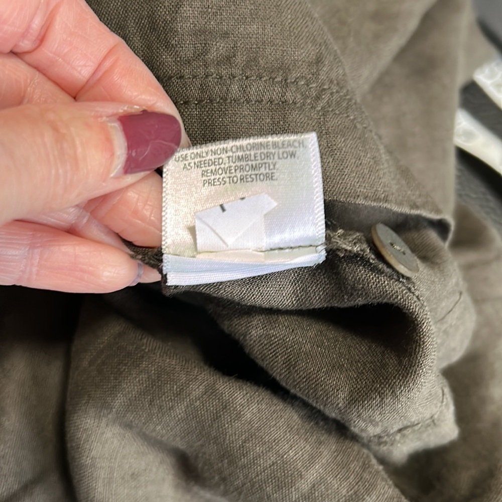 EILEEN FISHER Pant Organic Linen Surplus Cropped Cargo Pants Olive Green Sz 6 - Picture 11 of 15